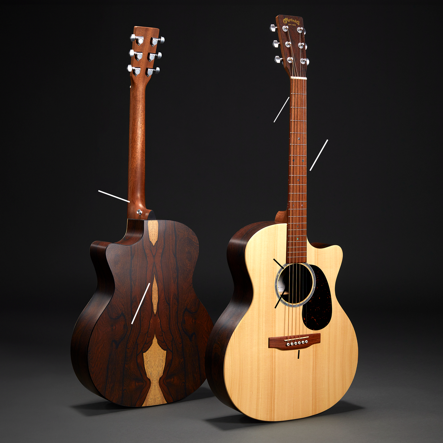 Front and back of a Martin X Series guitar Front and back of a Martin X Series guitar